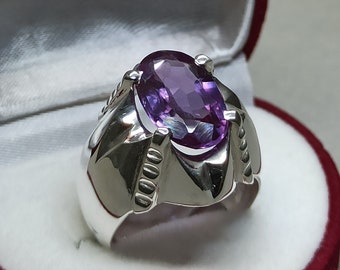 Oval Cut Shades of Color Alexandrite Mens Ring Alexandrite Ring Sterling Silver 925 Alexandrite Ring Handmade Alexandrite Ring Gem Ring