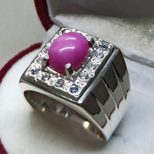 Handmade Sterling Silver 3.2 Carat Cabochon Star Ruby Ring