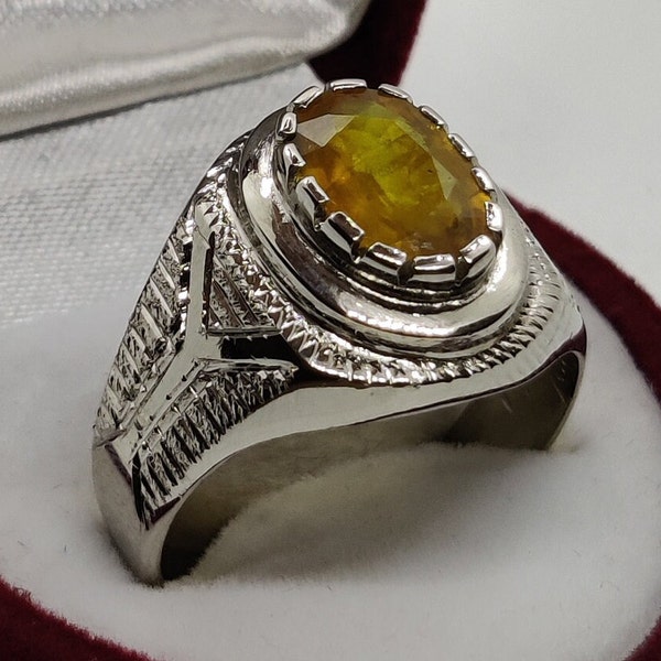 Natuurlijke gele saffierring: 5 kt pukhraj, sterlingzilver 925, handgemaakt