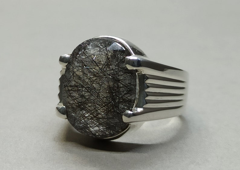 Natural Rutilated Quartz Mens Ring Moonstone Ring Real Muh e Najaf Ring Muh al Najaf Handmade Moonstone Ring Dur e Najaf Sterling Silver 925