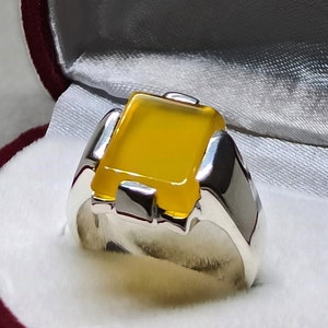 Natürliche quadratische Form Jemenitischen Zard Aqeeq Mens Ring Sterling Silber 925 gelb Achat Ring Jemen Hakik Ring handgemachte Jemen gelb Aqeeq Ring