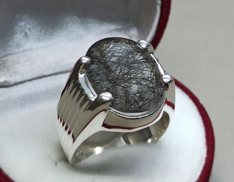 Natural Rutilated Quartz Mens Ring Moonstone Ring Real Muh e Najaf Ring Muh al Najaf Handmade Moonstone Ring Dur e Najaf Sterling Silver 925