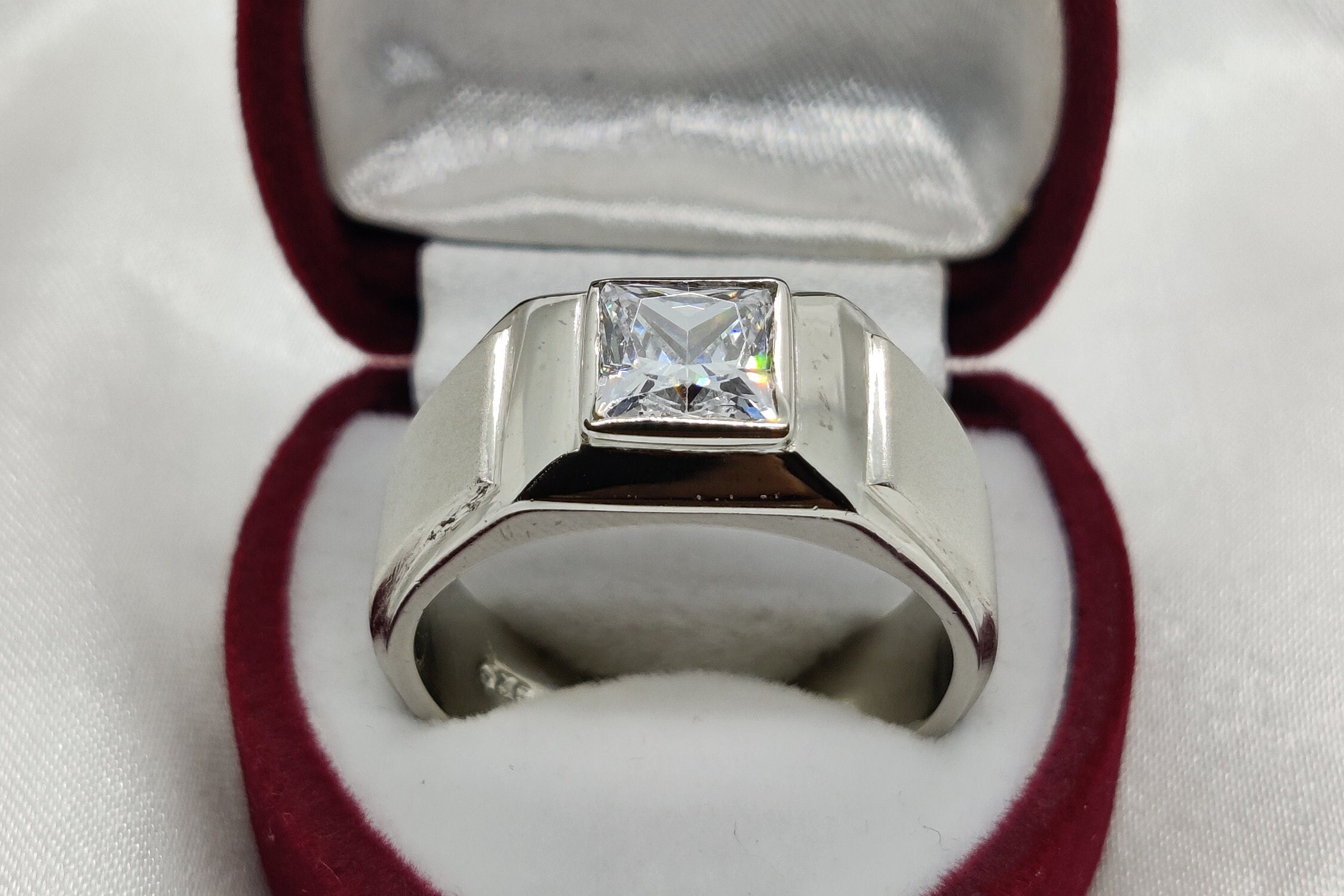 Handmade Sterling Silver 925 Ring: Square White Zircon Stone - Etsy