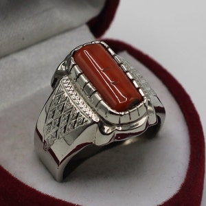 Mens Natural Coral Ring: Handmade Sterling Silver Marjan Ring