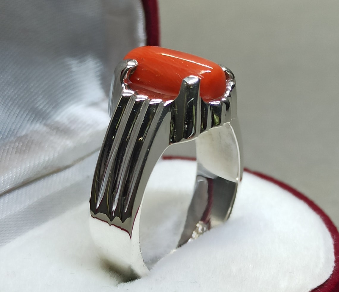 Mens Natural Rare Coral Ring Sterling Silver 925 Ring Real Etsy