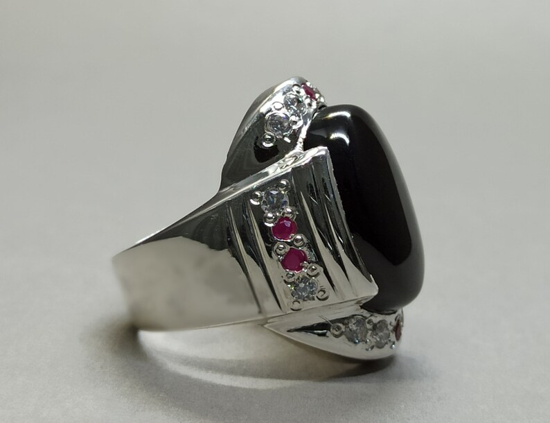 Natural Yemeni Black Aqeeq Ring Sterling Silver 925 Black Agate Mens Ring Handmade Carnelian Ring Shifat al Abad Ring Khabadi Aqeeq Ring