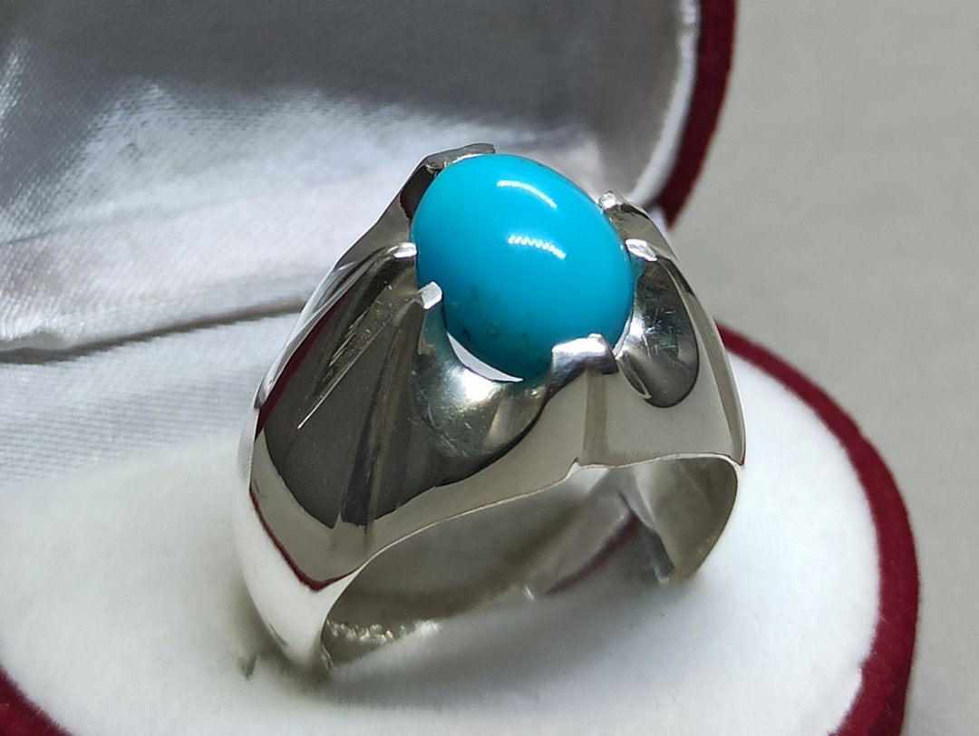Naturel Neshapuri Feroza Mens Ring Sterling Silver 925 - Etsy France
