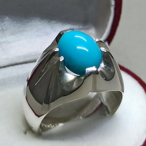 Natural Neshapuri Feroza Mens Ring Sterling Silver 925 Handmade Blue Turquoise Ring Handmade Firoza Ring Star Shape Ring