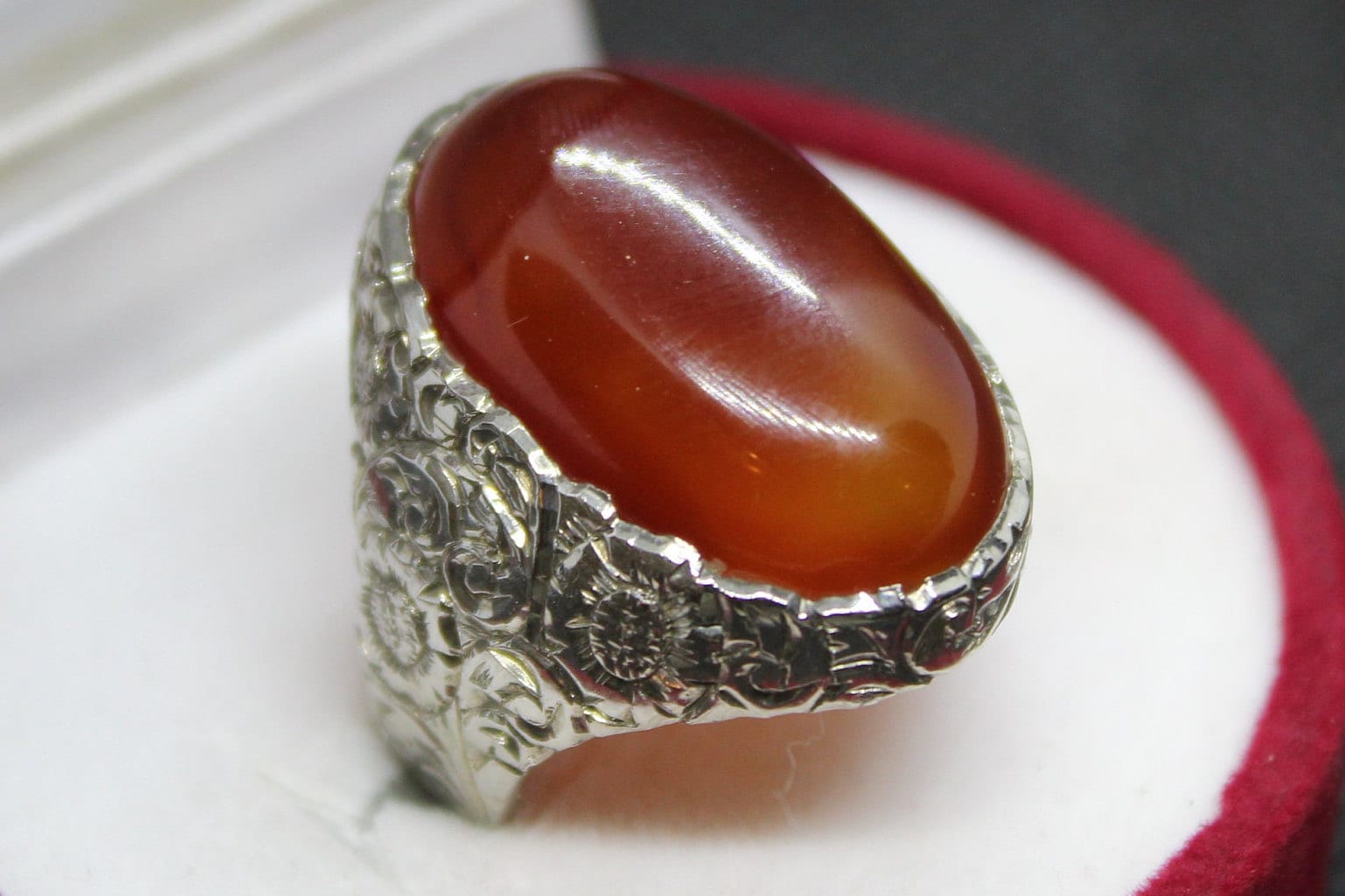 Sterling Silver Mens Ring with Big Synthetic Amber Stone » Anitolia