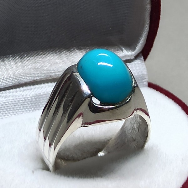 Femmes Naturel Neshapuri Feroza Ring Firoza Ring Sterling Argent 925 Anneau Feroza Fait main Anneau Non chauffé Non traité Anneau turquoise naturel