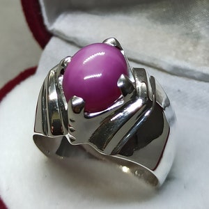 Handmade Sterling Silver 3.5 Carat Afghan Ruby Star Mens Ring