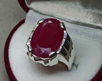 Handmade Sterling Silver 925 Ruby Ring - Statement Mens Ring
