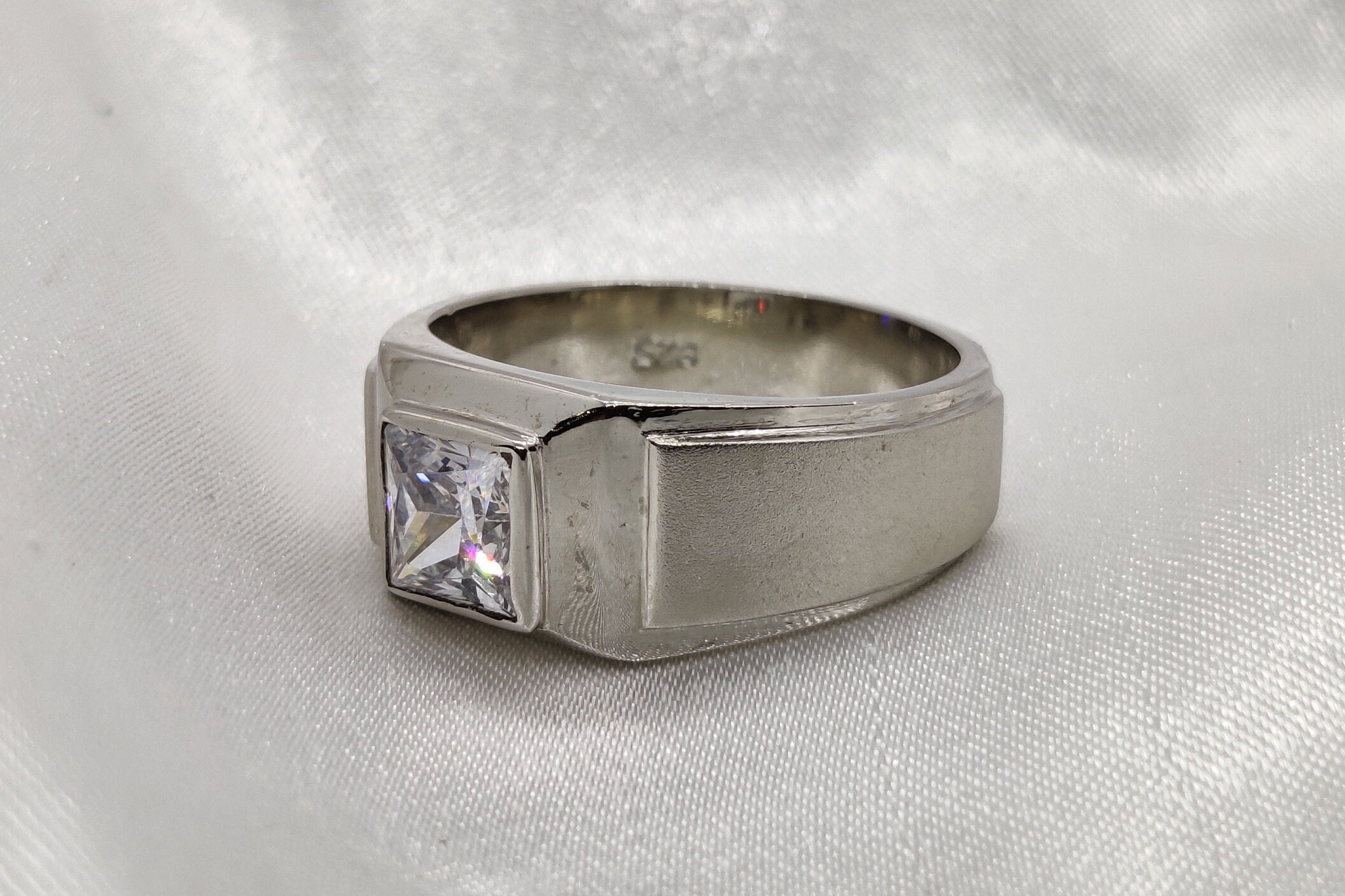 Handmade Sterling Silver 925 Ring: Square White Zircon Stone - Etsy