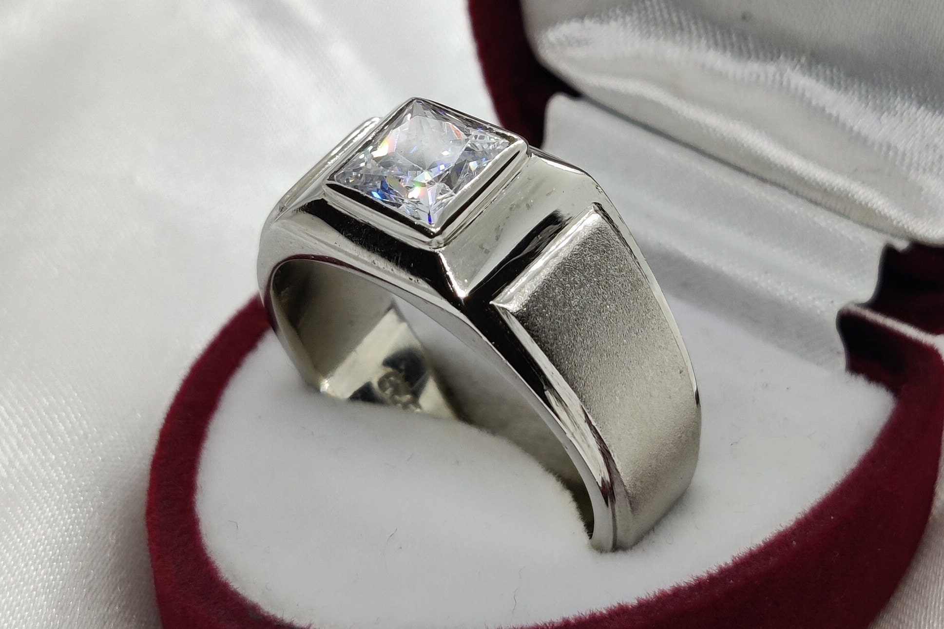Handmade Sterling Silver 925 Ring: Square White Zircon Stone - Etsy