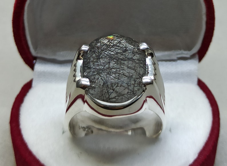 Natural Rutilated Quartz Mens Ring Moonstone Ring Real Muh e Najaf Ring Muh al Najaf Handmade Moonstone Ring Dur e Najaf Sterling Silver 925