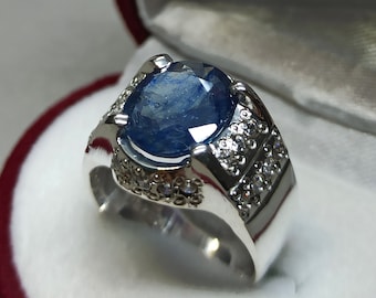 Handmade Blue Sapphire Ring: Oval Cut Sterling Silver 925