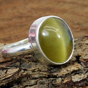 Yellow Chrysoberyl Cats Eye 925 Sterling Silver Statement Ring
