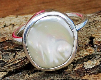 Large Baroque Pearl Ring: Sterling Silver Handmade Designer Ring