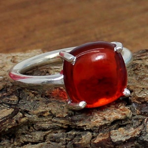 Handgemachter Mandarin Granat Ring: Sterling Silber Statement Ring im Kissenschliff