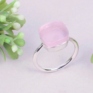 Cute Trending Minimalist Statement Ring, Solid Silver Rose Quartz Ring For Her, Engagement Ring Fort Unisex