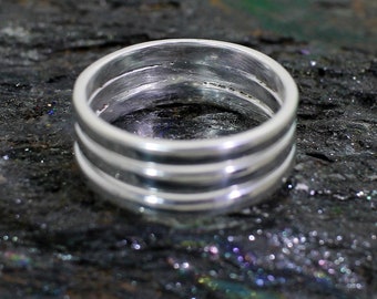 Handmade Sterling Silver Triple Band Ring: Wide Statement Ring