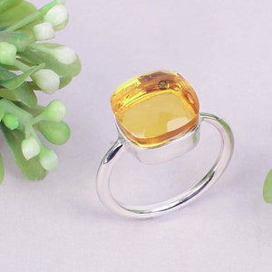 Handmade Statement Ring For Woman- Sterling Silver Cut Stone Ring- Citrine Hydro Gemstone Cute Ring