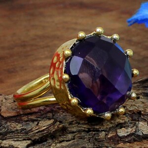 Amethyst Vergoldeter Ring, natürlicher Amethyst Ring - Februar Birthstone Ring, 925 Sterling Silber Ring, Silber Weihnachtsgeschenk, Ring für Geschenk