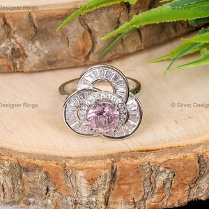 Cubic Zirconia Spinner Ring Size 7, Gemstone Ring, Pink Statement Ring, 925 Sterling Silver Jewelry, Anniversary Gift, Ring For Best Friend