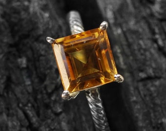 Twisted Sterling Silver Citrine Ring, Gemstone Jewelry