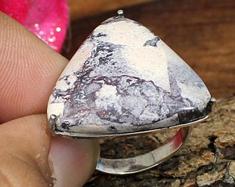 Anel de porcelana jaspe feito à mão em prata esterlina: Anel de coquetel com trilhões de pedras