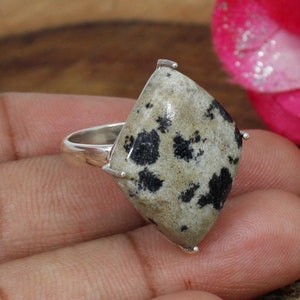 Dalmatian Jasper Ring,Cabochon Ring,dalmatian jasper Gemstone Jewelry,Unisex Ring,Jasper Ring ,925 Sterling Silver, Silver Christmas Gift