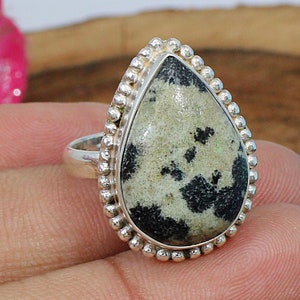 Dalmatian Jasper Ring, Cabochon Ring, Dalmatian Jasper Gemstone Jewelry, Bezel Ring, Jasper Ring, Blossom Ring, Silver Ring For Gift