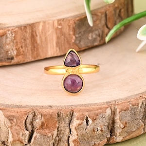 Ring Amethyst, 925 Sterling Silber, Gelbgold vergoldet