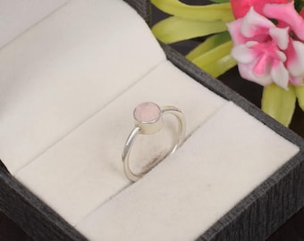 Handgemaakte roze opaalring, 925 sterlingzilveren band, edelsteensieraden