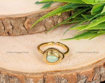 Ethiopian Opal Ring, Handmade 925 Sterling Silver—Adjustable Statement Ring Gift For Her