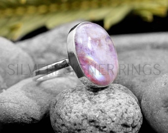 Natural Pink Moonstone Ring Brilliant Star Ring Solid Silver Ring 925 Silver Ring Handmade Ring Birthstone Ring Present Cabochon Ring
