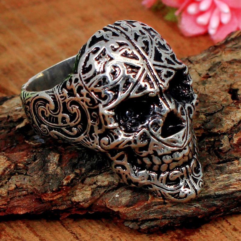 925 Sterling Silver Ring Mens Bronze Ring Skull Head Ancient Ring Biker ring Skeleton Ring Skull Indian Ring Mens jewelry