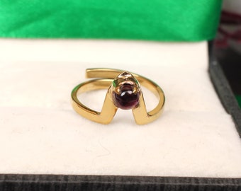 Pink Tourmaline Ring: Adjustable Gold Plated 925 Silver Stacking Ring