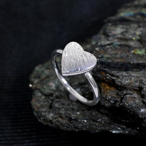 Stacking Sterling Silver Ring, Heart Silver Ring, Solid Silver, Christmas Gift, Handmade Textured, Dainty Boho Minimalist Ring For Her Gifts