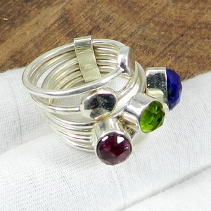 Peridot Ring, Lapis Lazuli Ring, Ruby Corundum Ring, 925 Sterling Silver Ring, Spinner Ring, Band Ring, Group Ring, Gift for Her, Pink Ring