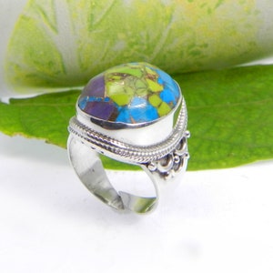 Oyster Copper Turquoise 18x14 mm Oval Gemstone Ring - 925 Sterling Silver Designer Adjustable Band - Handcrafted - December Birthstone- Boho