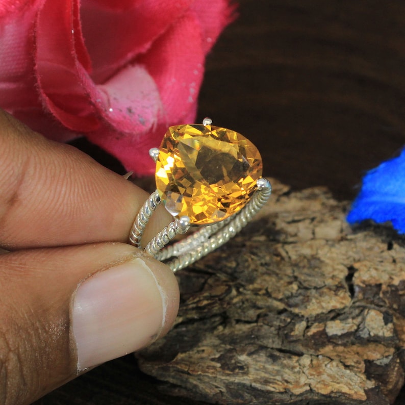 Twisted Double Band Handmade Sterling Silver Jewelry Natural Citrine Gemstone Ring