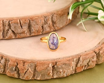 Oval Tanzanite Hydro Stone Ring in 925 Sterling Silver, Minimalist Purple Gemstone Ring, Dainty Statement Ring, December Birthstone Gift