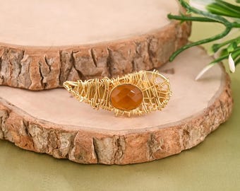925 Sterling Silver Citrine Handmade Gold-Plated Ring For Women, Gift For Her