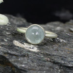 Natural Aquamarine Gemstone Ring- Aquamarine Ring- Round Ring-Green Stone Ring- Sterling Silver Ring-Stackable Ring- Aquamarine Silver Ring