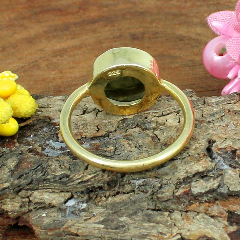 Blue Fire Labradorite Gemstone Sterling Silver Ring Bezel Ring Gypsy Rose Cut Gold Plated Ring Statement Ring Bohemian Gemstone Ring