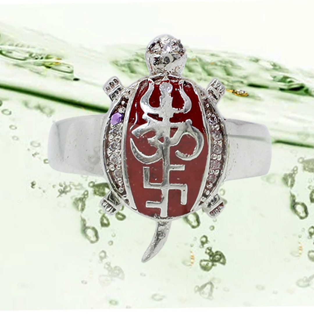Handmade Sterling Silver Turtle Ring: Om, Swastik, Trishul