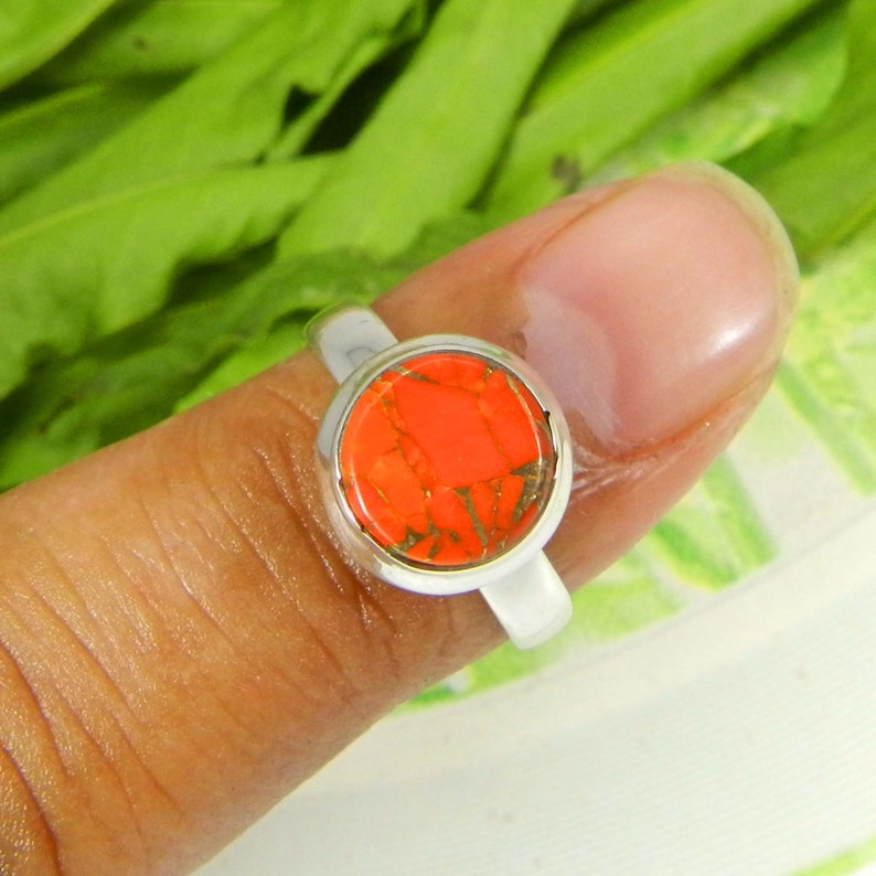 Round Turquoise Ring Orange Turquoise Ring Copper Etsy