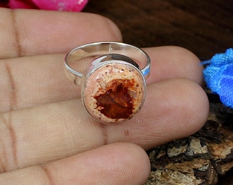 Anillo de ópalo de fuego mexicano hecho a mano: joyería de cabujón de plata esterlina