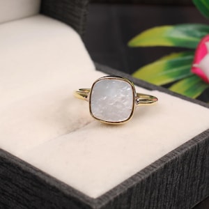 Mother of Pearl Ring, Cushion Ring, Gold Plated Silver Ring, MOP Ring, Stacking Silver Rings for Women, Stackable Ring Jewelry, Boho Rings